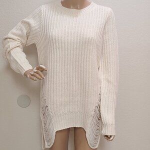 VENUS SHAKER KNIT RIBBED TUNIC SWEATER DESTROYED HEM OVERSIZED sz M